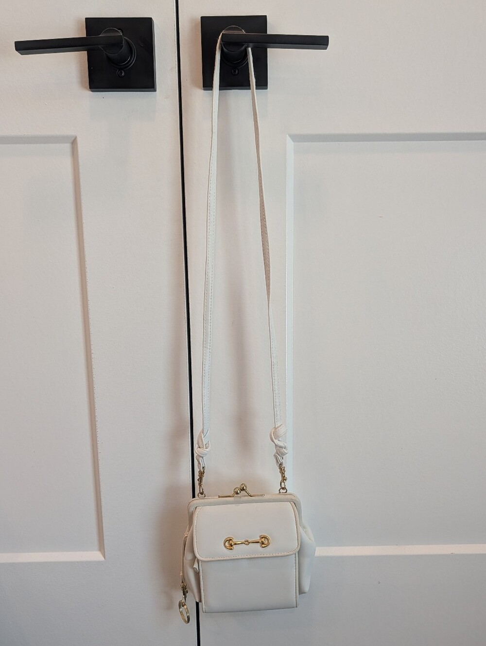 Women's White Mini Crossbody Wallet Bag with Gold Hardware - Picture 8 of 11
